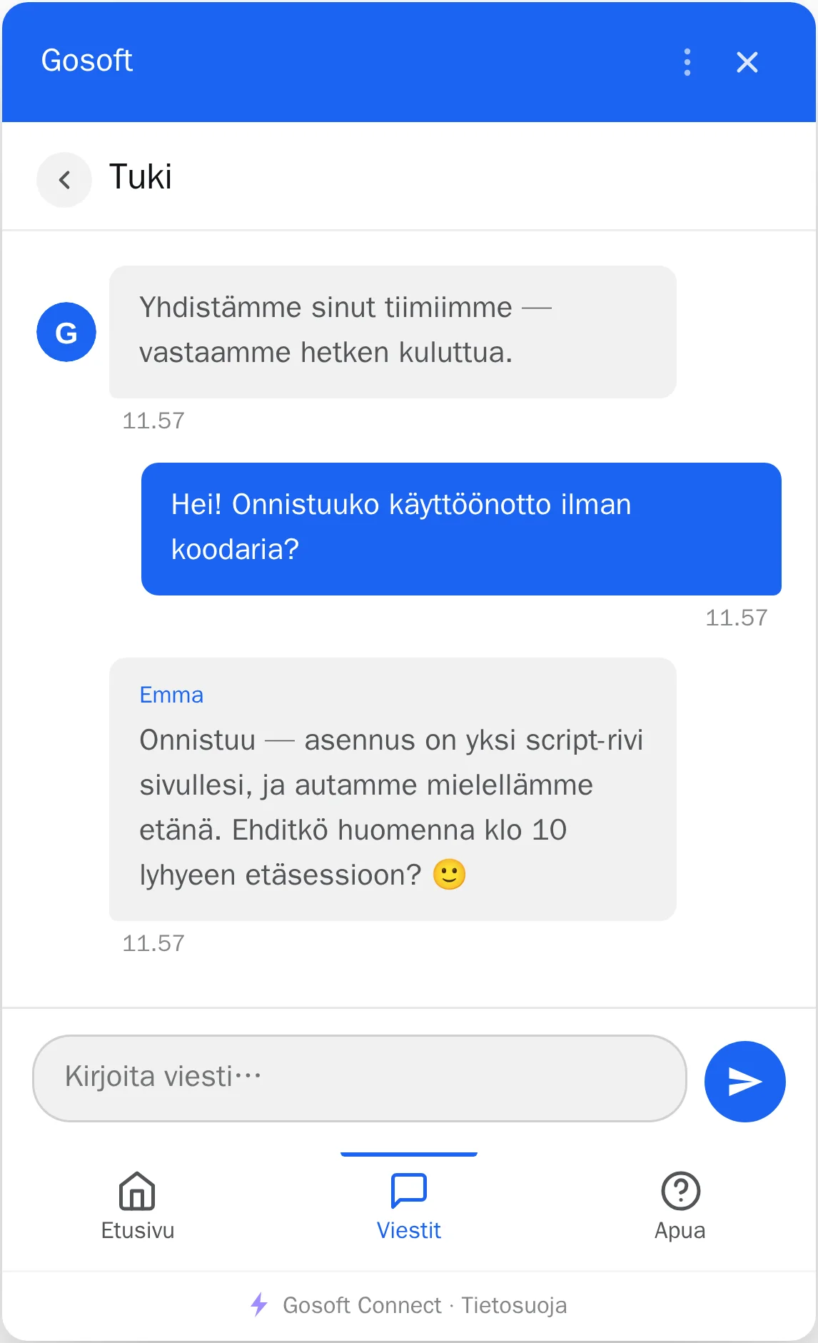 GoLive — Aitoa livechatia verkkosivuillasi